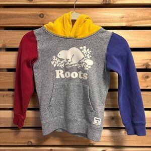 Roots Kids Hoodie Gray and White with Red, Purple, and Yellow Accents